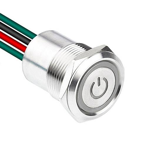 WD19D1-P2Z-EC 19mm Düz Anahtarlı Işıklı Power Kablolu Metal Buton - Beyaz
