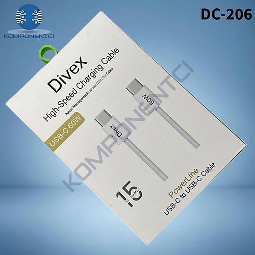 Divex 60W Yüksek Hızlı Type-C (USB-C) Şarj ve Data Kablosu DC-206