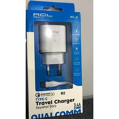 ACL H2 3.4A 18Watt Q.C 3.0 1xUSB-B 1mt USB-C Kablolu Şarj