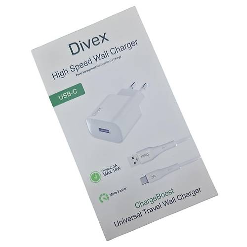 Divex Type-C USB Kablo - Adaptör 3.0A Ev Tipi Şarj Aleti DS-212