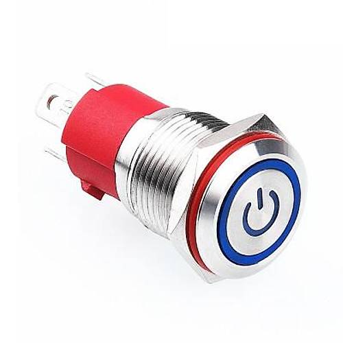 WD16D-P1-EC 16mm Düz Yaylı Işıklı Power Metal Buton - Mavi