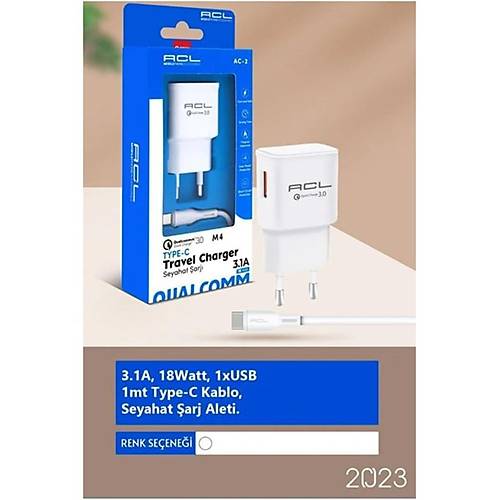 ACL M4 3.1A 18 Watt 1xUSB-A Type-C Kablolu Şarj Aleti