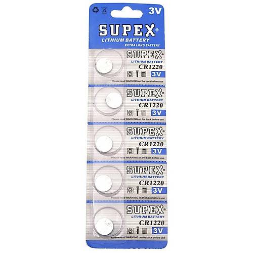 Supex CR1220 3V Lityum Düğme Pil - 5'li Kart