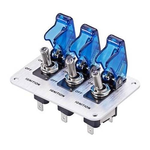 3'lü ON-OFF Toggle Switch Panel - Mavi