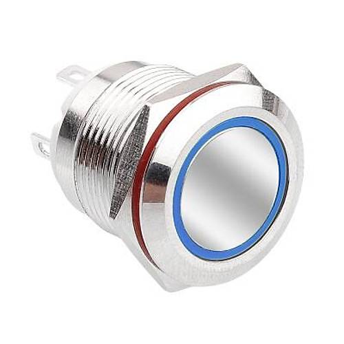 WD19H-P1-E 19mm Düz Yaylı Işıklı Metal Buton - Mavi