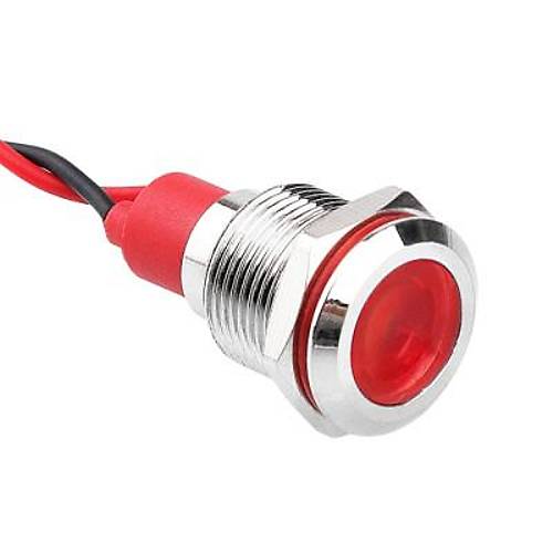WD12L-P2 12mm 12-24V Kablolu Metal Sinyal Lambası - Kırmızı