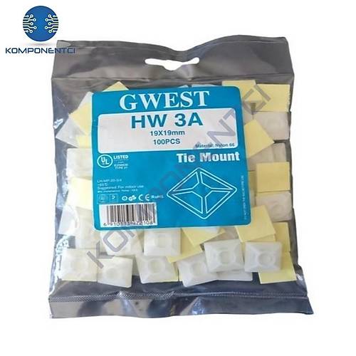Gwest HW-3A 19x19mm Yapışkanlı Kroşe Beyaz 100 Adet