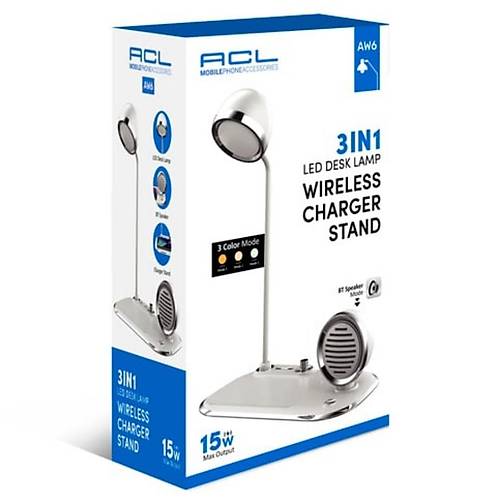 ACL 3in1 Masa Lambalı Bluetooth Hoparlörlü 15W Kablosuz Şarj Standı AW6