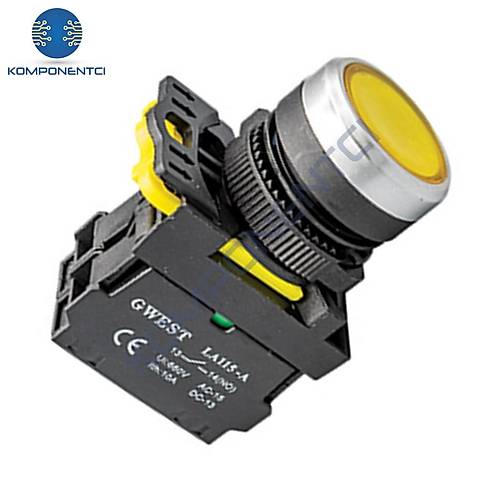 Gwest A5-11D 22mm Sarı Led Işıklı Yaylı Start Buton 220V 1NO