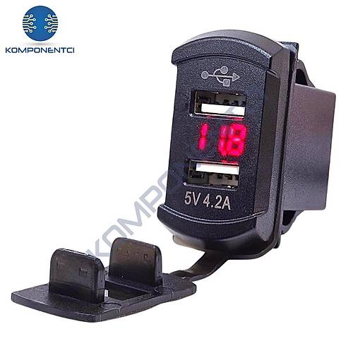 IC-266D-3 Marin Tip Voltmetreli İkili USB 12-24V - 5V/4.2A