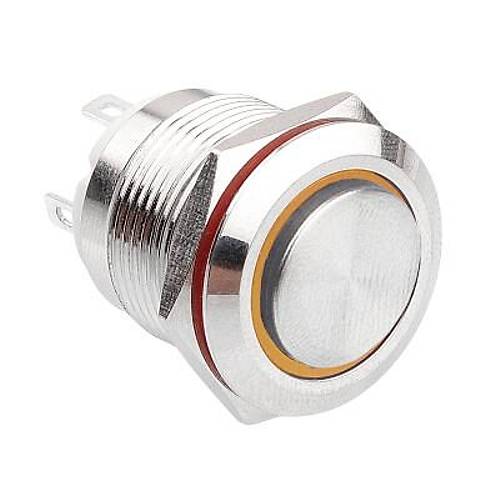 WD19H-G1-E 19mm Çıkık Yaylı Işıklı Metal Buton - Sarı