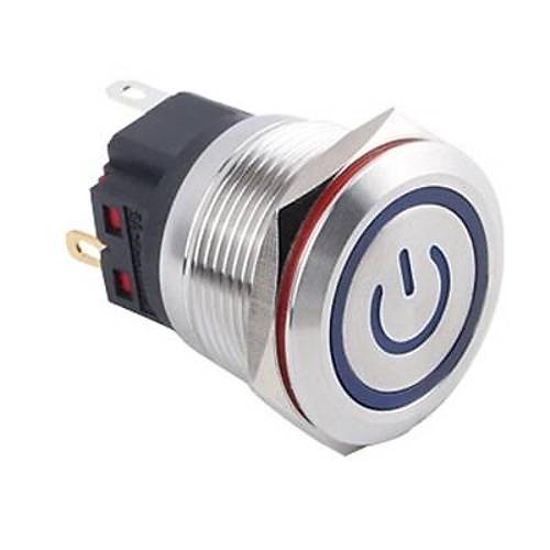 WD22B-P1Z-EC 22mm Düz Anahtarlı Işıklı Power Metal Buton - Mavi