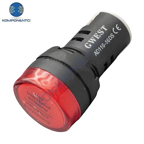 Gwest 22-110V-K 22mm Kırmızı Ledli Sinyal Lambası 110V