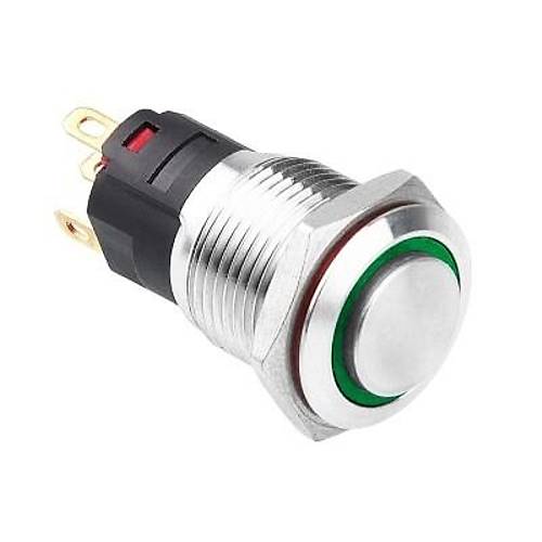 WD16A-G1Z-E 16mm Çıkık Anahtarlı Işıklı Metal Buton - Yeşil