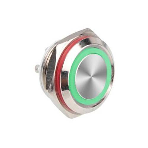 WD16C1-Pin-P1-E 16mm Düz Yaylı Işıklı Metal Buton - Yeşil