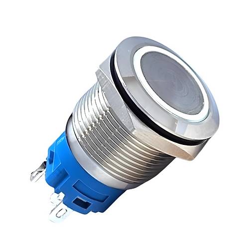 E59 19mm Metal Buton Yaylı 12-24V Beyaz LED 1NO/1NC