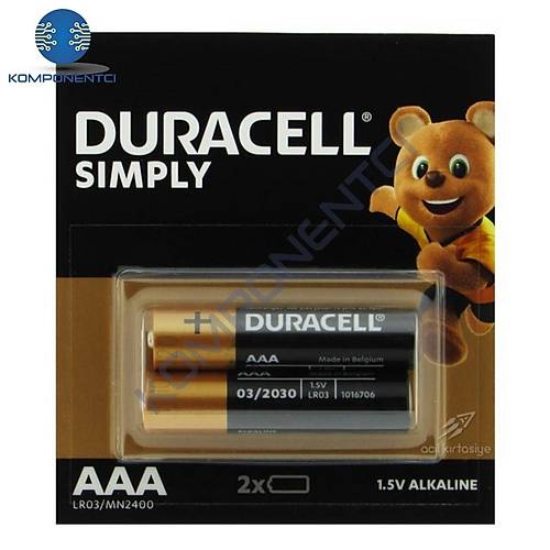 Duracell Simply 1.5V Alkaline AAA İnce Kalem Pil 2'li Paket
