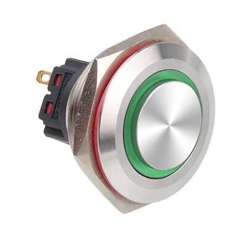 WD28B-G1Z-E 28mm Çıkık Anahtarlı Işıklı Metal Buton - Yeşil