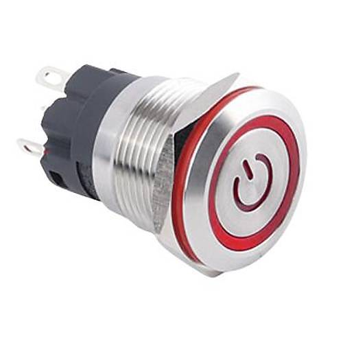 WD19A-P1Z-EC 19mm Düz Anahtarlı Işıklı Power Metal Buton - Kırmızı