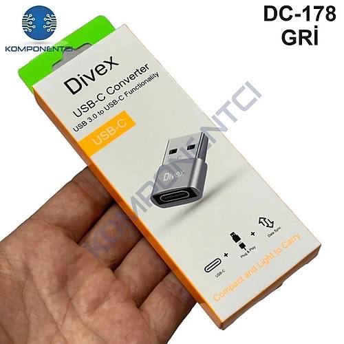 Divex Type-C Dişi USB3.0 Erkek OTG Adaptör Çevirici Gri DC-178