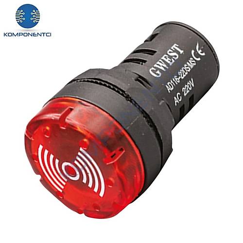 Gwest 22DS-MS 22mm Sesli Led Flaşör İkazlı Buzzer 220V