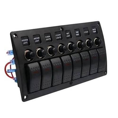 8'li ON-OFF Kırmızı Işıklı Anahtar Switch Panel - Aşırı Akım Korumalı