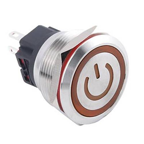 WD25B-P1-EC 25mm Düz Yaylı Işıklı Power Metal Buton - Sarı
