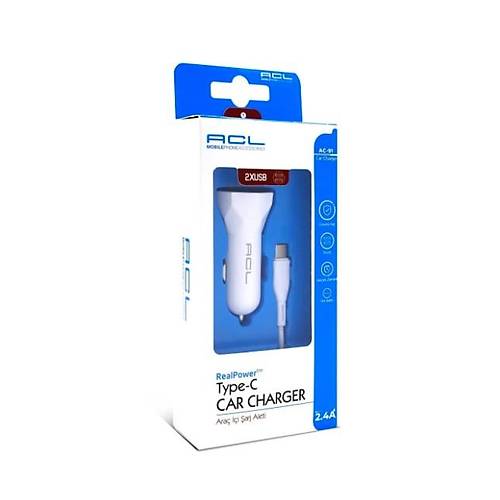 ACL AC-91 2.4A 10W 2xUSB 1mt Type-C Kablolu Araç İçi Şarj Aleti