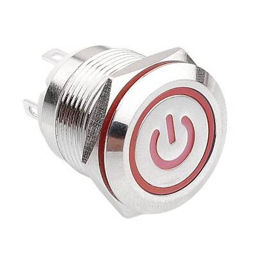WD19H-P1-EC 19mm Düz Yaylı Işıklı Power Metal Buton - Kırmızı