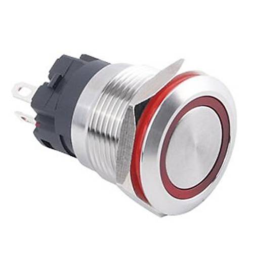 WD19A-P1Z-E 19mm Düz Anahtarlı Işıklı Metal Buton - Kırmızı