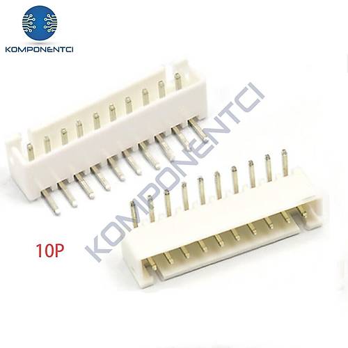 10 Pin JST-XH 2.54 Tunik Konnektör Erkek Eğik 90°