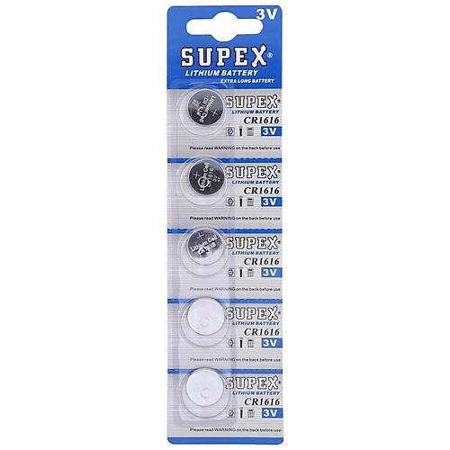 Supex CR1616 3V Lityum Düğme Pil - 5'li Kart