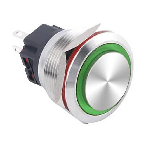 WD25B-G1Z-E 25mm Çıkık Anahtarlı Işıklı Metal Buton - Yeşil