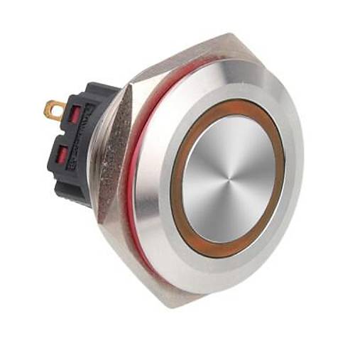 WD28B-P1Z-E 28mm Düz Anahtarlı Işıklı Metal Buton - Sarı
