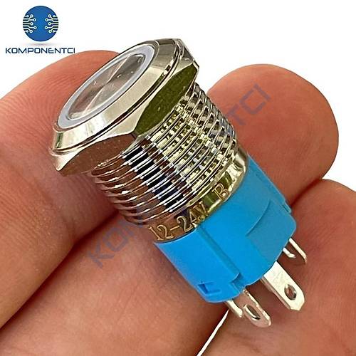 E36-1 16mm Metal Buton Yaylı 12-24V Mavi Led Işıklı 1NO/1NC