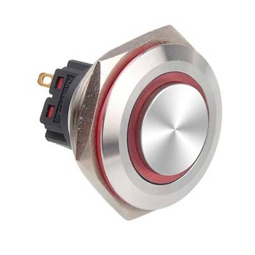 WD28B-G1Z-E 28mm Çıkık Anahtarlı Işıklı Metal Buton - Kırmızı