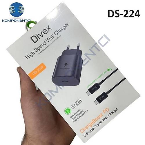Divex Type-C to Type-C PD ( USB-C ) Çıkış 3.0A 25W Şarj Aleti DS-224