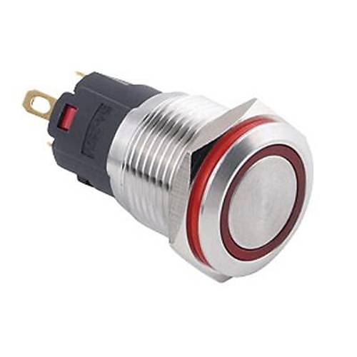 WD16A-P1-E 16mm Düz Yaylı Işıklı Metal Buton - Kırmızı