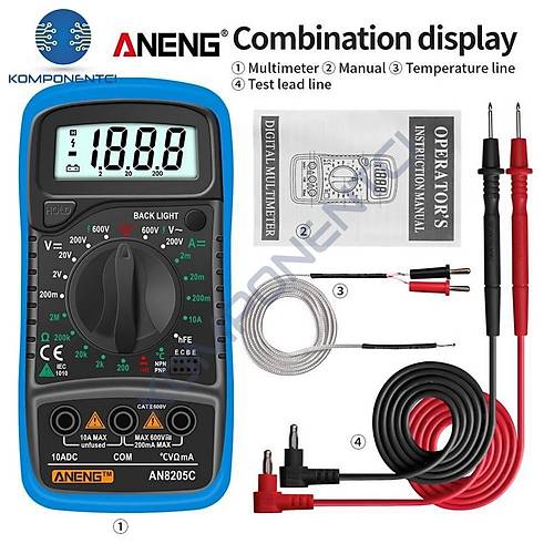 Aneng AN8205C Dijital Multimetre (Mavi)
