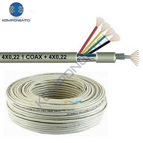 CCTV 4+1 Güvenlik Kamerası Kablosu 1m (1 Coax + 4 x 0.22) (Cu/Al)