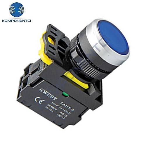 Gwest A5-21D-110 22mm Mavi Led Işıklı Yaylı Start Buton 110V 1NO