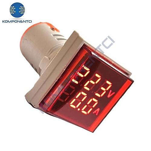 AD22-22VAS 22mm Dijital Volt-Ampermetre Kare Beyaz