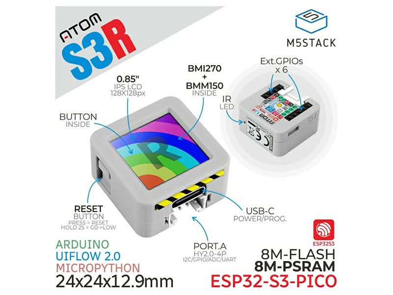 ATOMS3R Development Kit with 0.85-inch Screen (8MB PSRAM) - Kuriosity