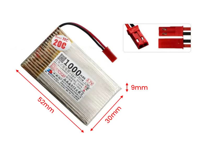 3.7V 1000mAh Battery Li-Po Lithium Polymer 1S 20C - Kuriosity
