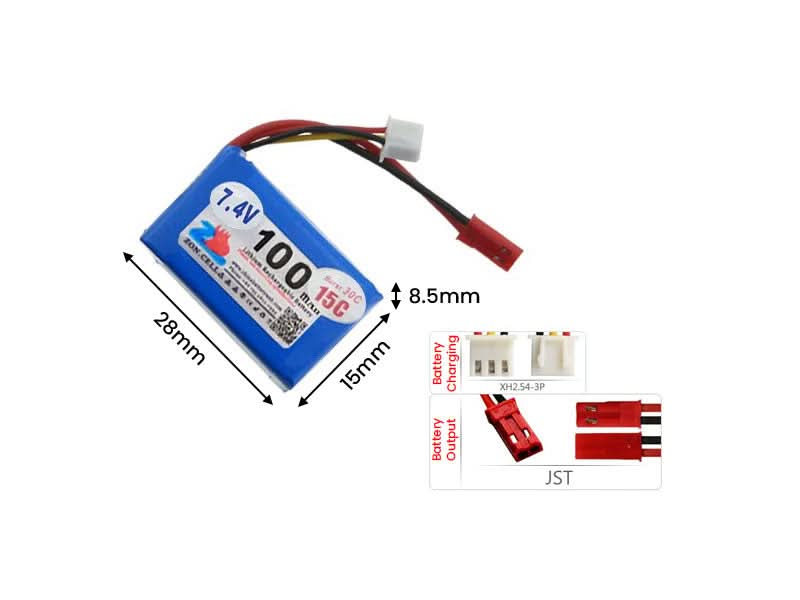 7.4V 100mAh Battery Li-Po Lithium Polymer 2S 15C - Kuriosity