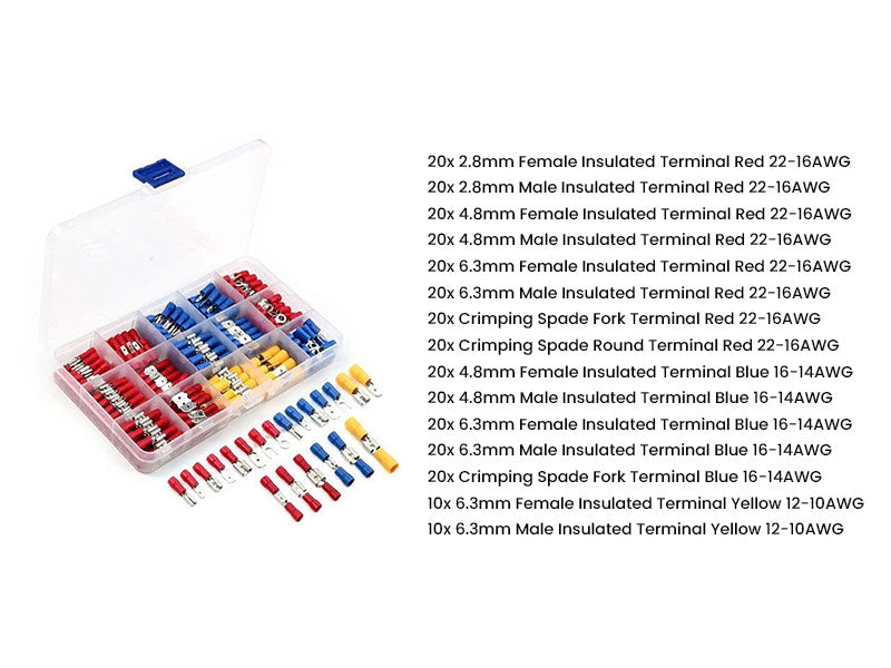 Insulated & Bare Crimp Terminal Kit | Round Fork Spade - Kuriosity