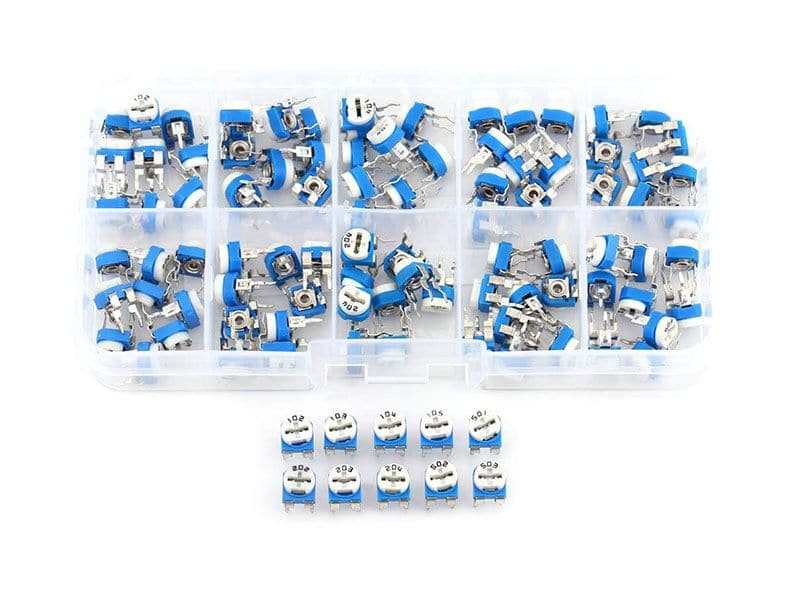 Variable Resistor Kit 100pcs | 500Ω to 1MΩ Assorted - Kuriosity
