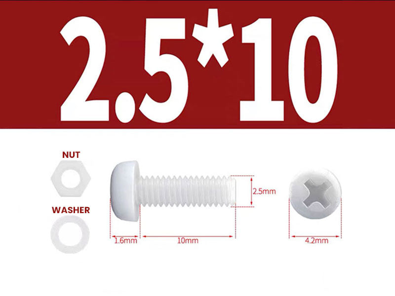 Nylon Screw Nut Washer 2.5mm M2.5 20pcs - Kuriosity