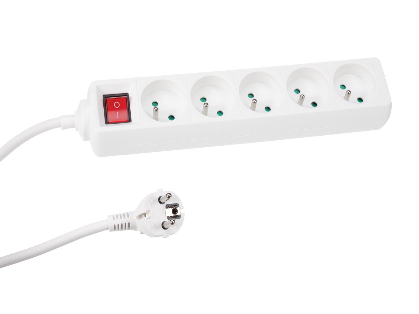 5-voudige Stekkerdoos met Schakelaar - 1,5m kabel - Type E - Wit