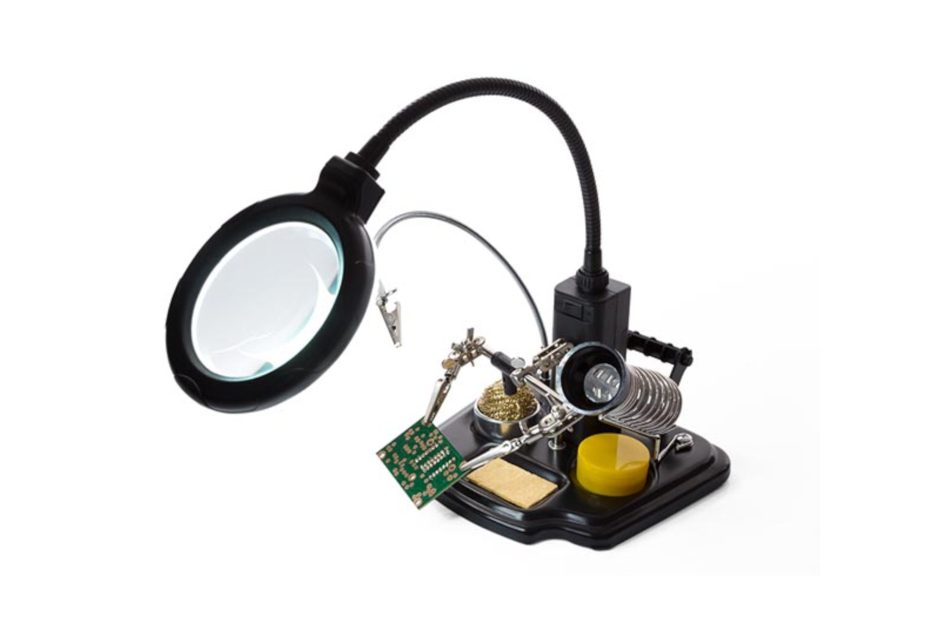 Derde Hand met Vergrootglas en Soldeertools